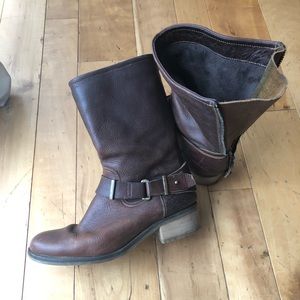 Brown leather mid calf boots with soft warm liner